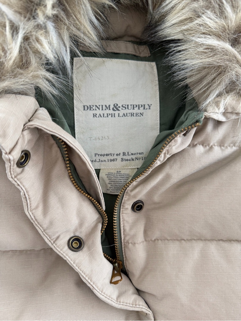 Denim & Supply Ralph Lauren Beige Puffer with Faux Fur Trim